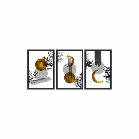 Golden Eclipse Wall Frame Set – Minimal Abstract Art for Modern Interiors ✨