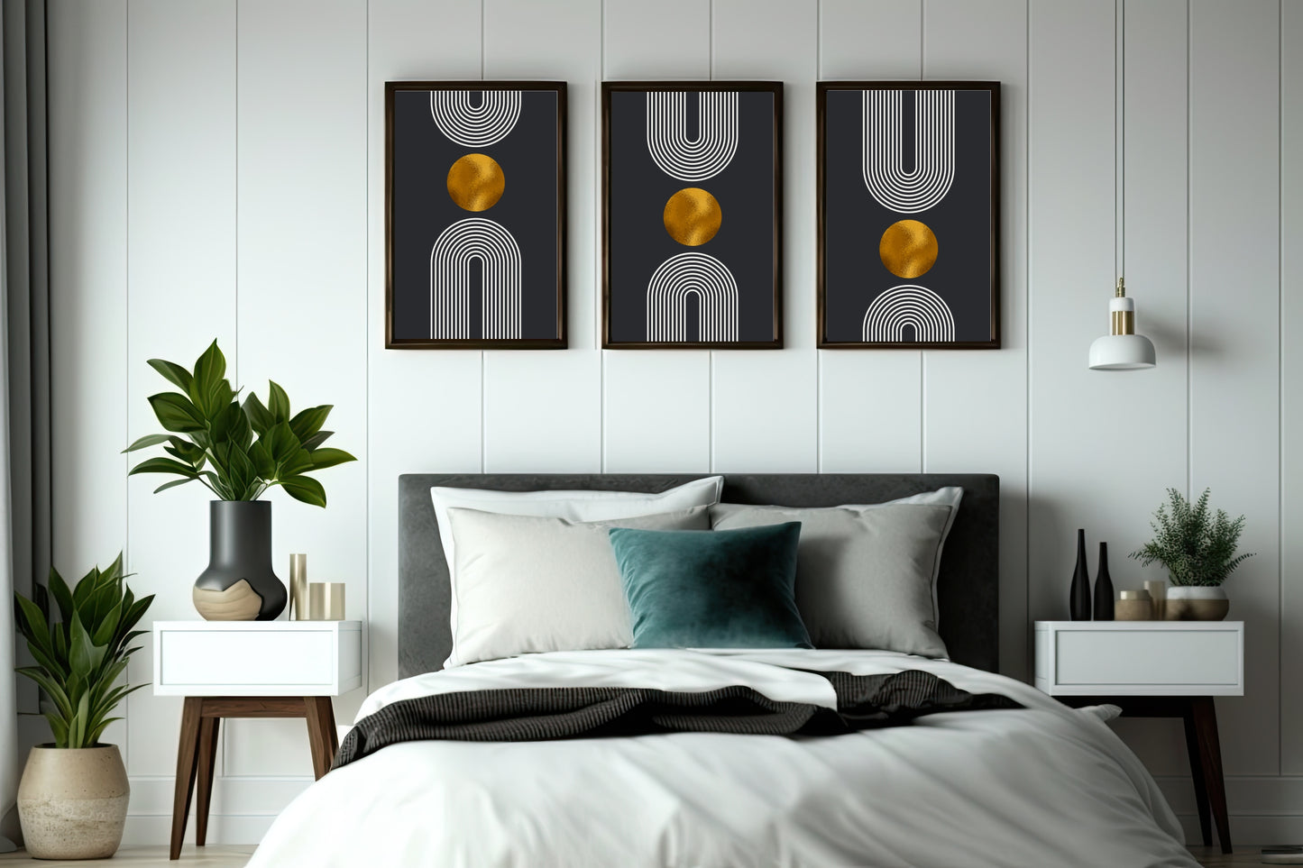 Golden Geometry Wall Frame Set – Modern Abstract Art for Stylish Interiors ✨