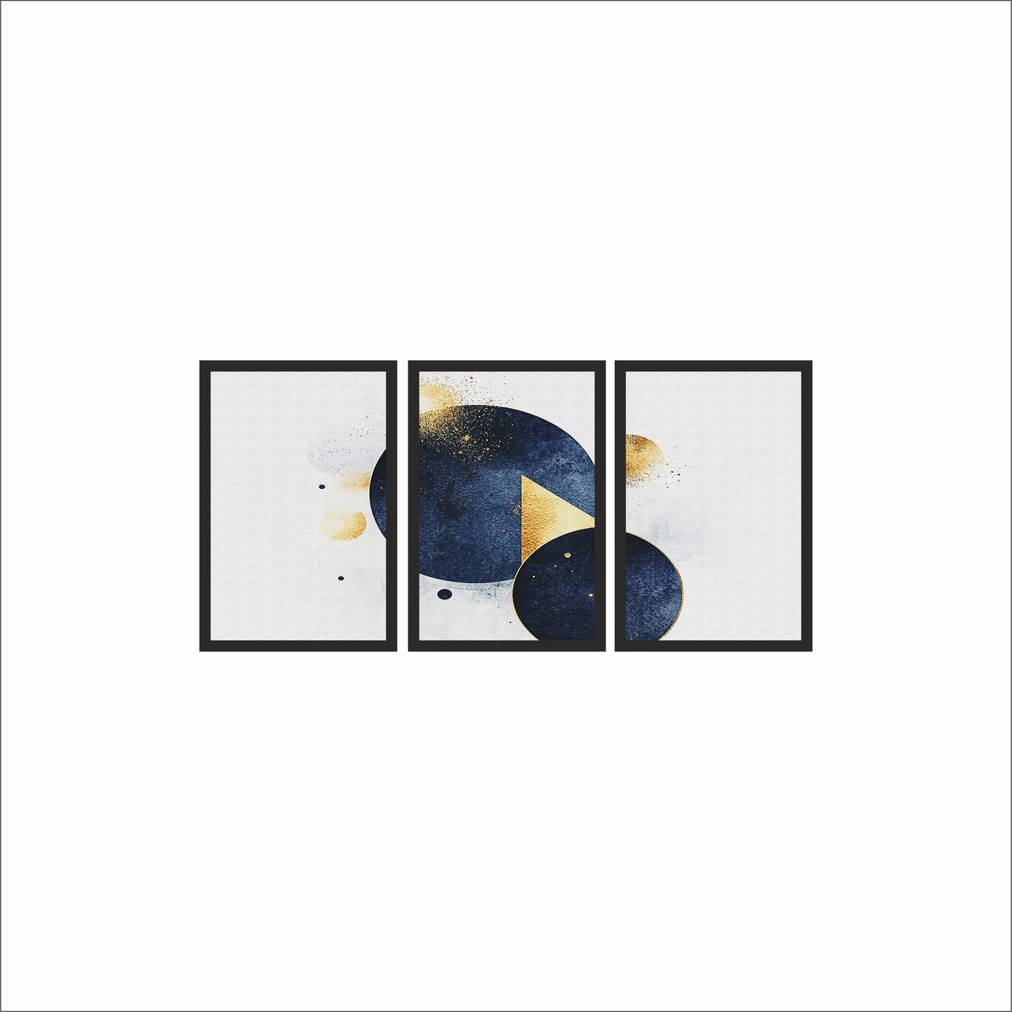 Midnight Geometry Wall Frame Set – Blue & Gold Abstract Elegance for Modern Spaces ✨