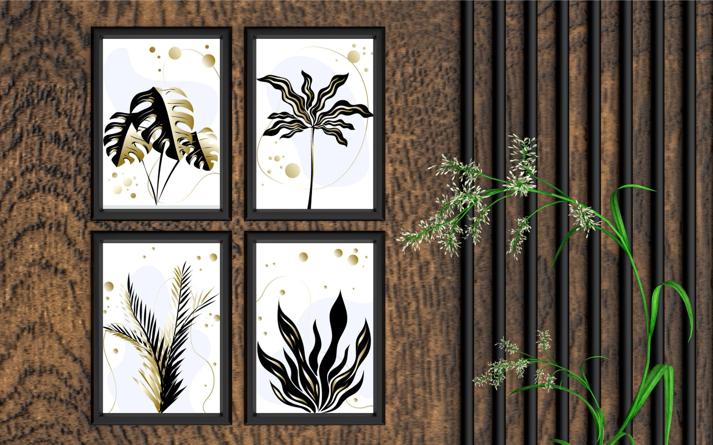 Golden Botanical Wall Frame Set – Luxury Nature Art for Modern Interiors 🌿