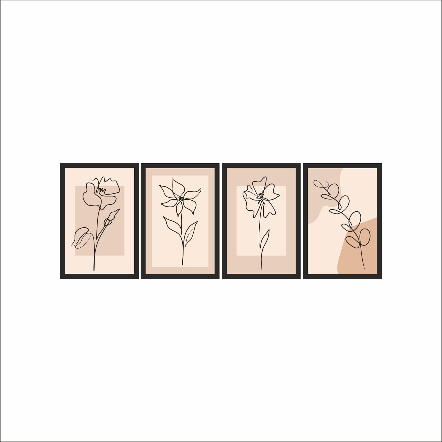 Beige Serenity Floral Wall Frame Set – Minimal Line Art for Modern Homes 🌸
