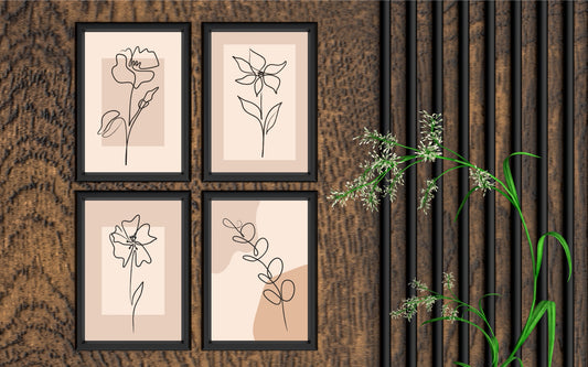 Beige Serenity Floral Wall Frame Set – Minimal Line Art for Modern Homes 🌸