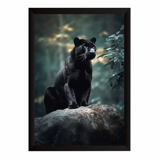 Black Panther Wall Art | Majestic Panther Wildlife Artwork | Framed Big Cat Wall Decor | Jungle Animal Art