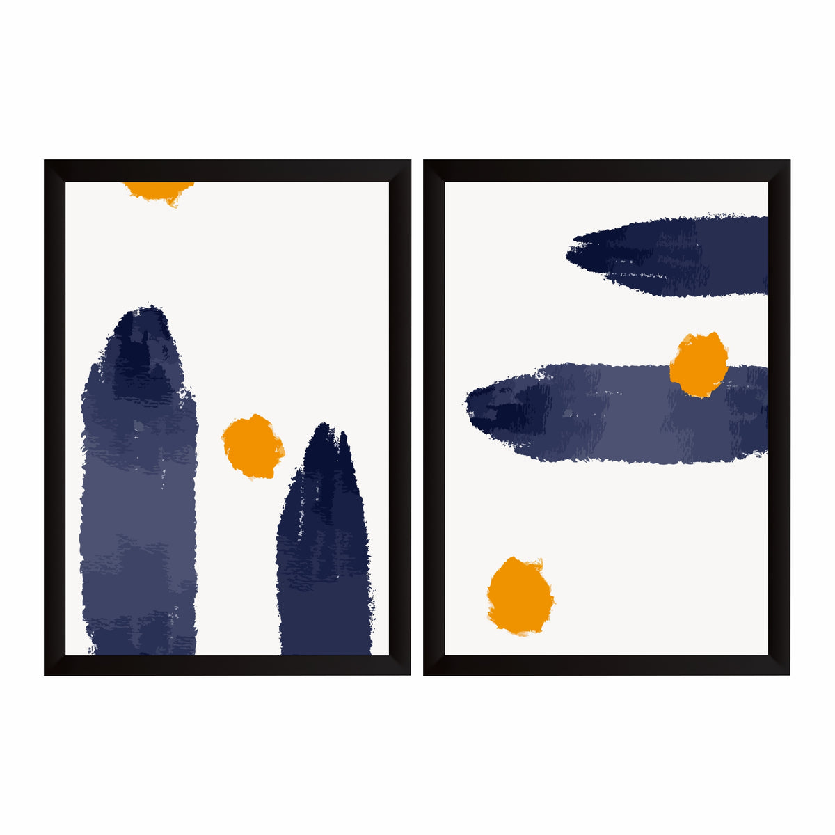 Navy Blue & Orange Abstract Wall Art Set | Modern Minimalist Geometric Prints