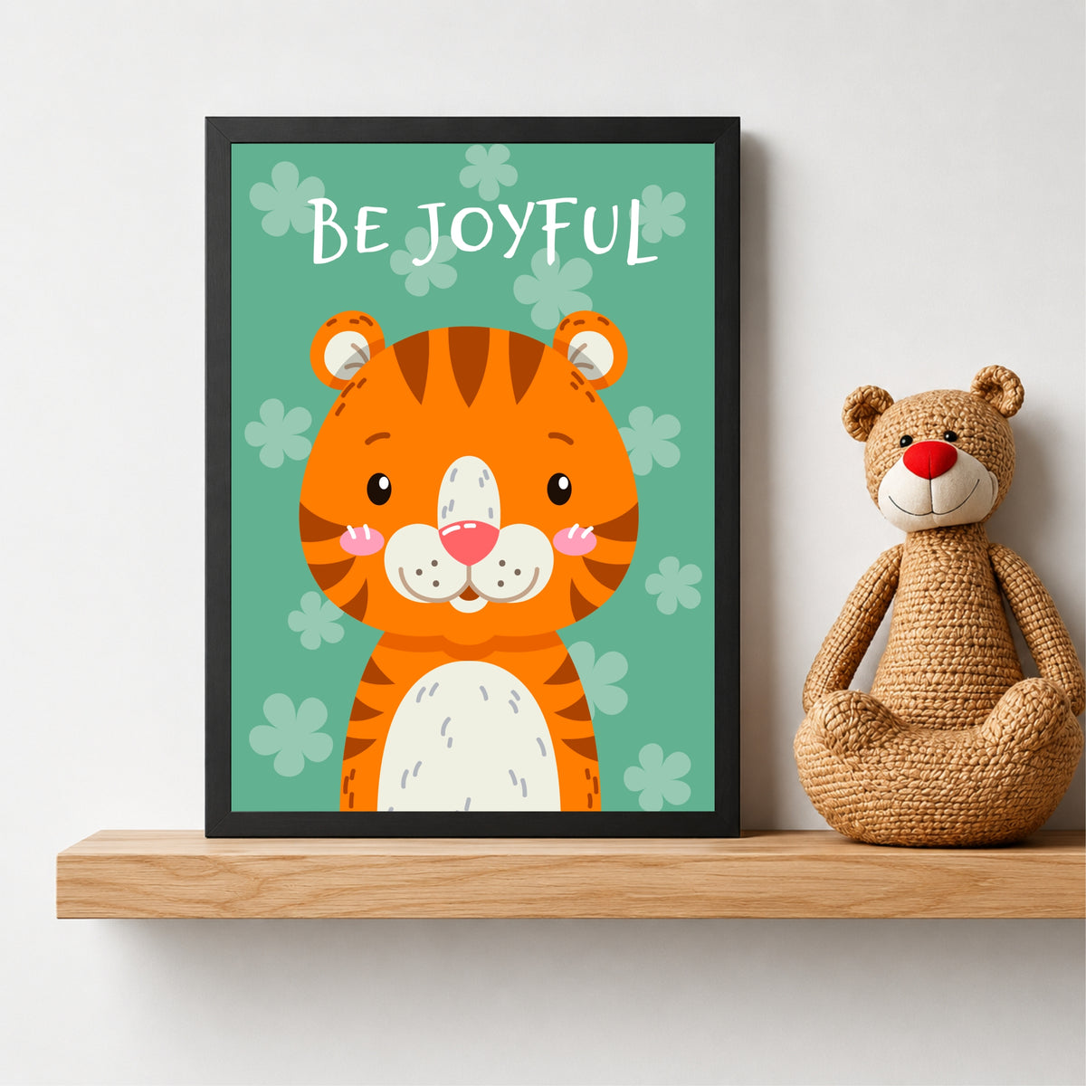Be Joyful Tiger Nursery Wall Art | Cute Animal Kids Room Poster