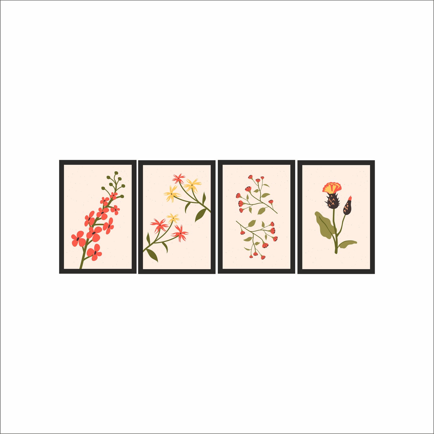 Blossom Charm Floral Wall Frame Set – Vibrant Botanical Art for Cheerful Spaces 🌺
