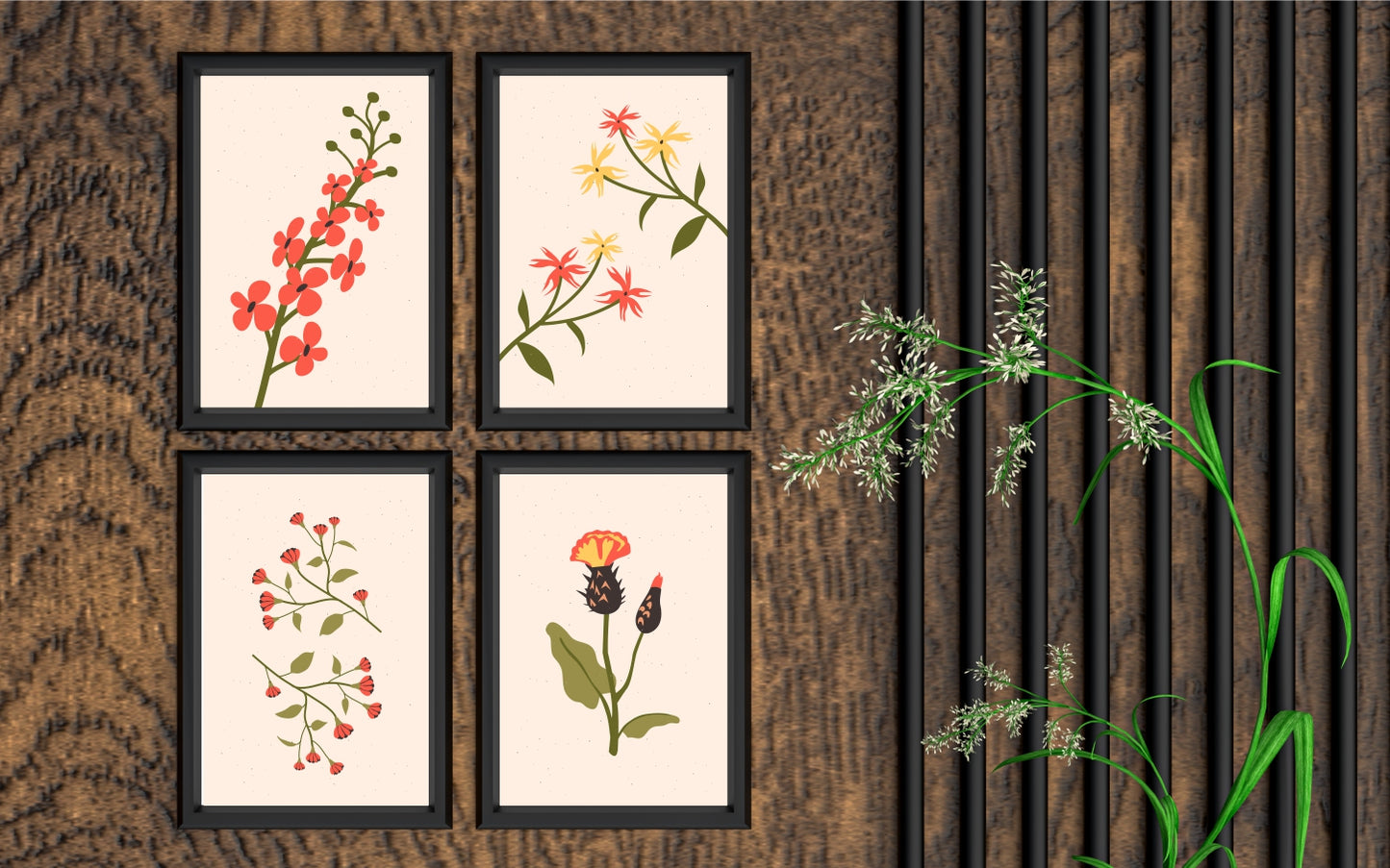 Blossom Charm Floral Wall Frame Set – Vibrant Botanical Art for Cheerful Spaces 🌺