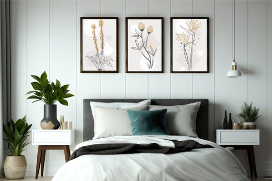 Golden Grace Floral Wall Frame Set – Minimalist Luxury for Modern Homes 🌼✨