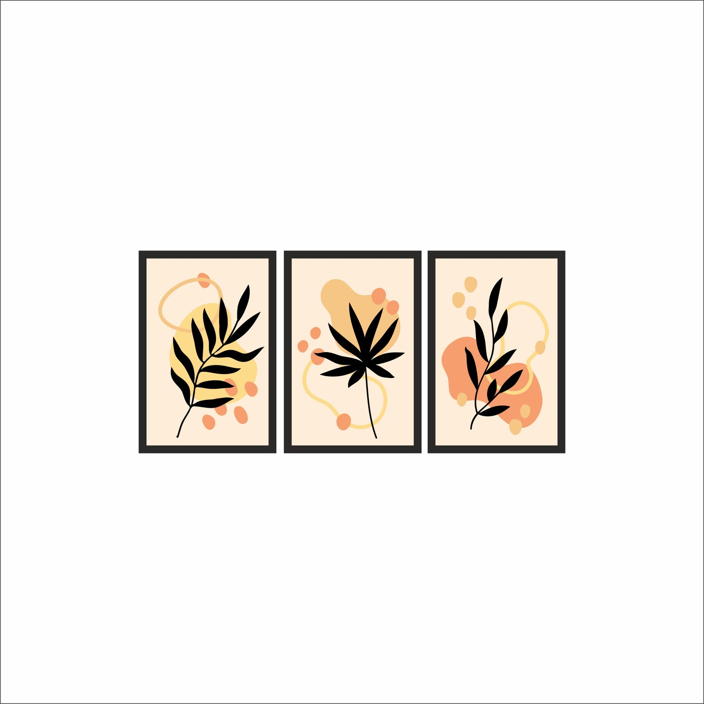 Abstract Botanical Harmony Wall Frame Set – Modern Nature Art for Stylish Interiors 🍂🖤