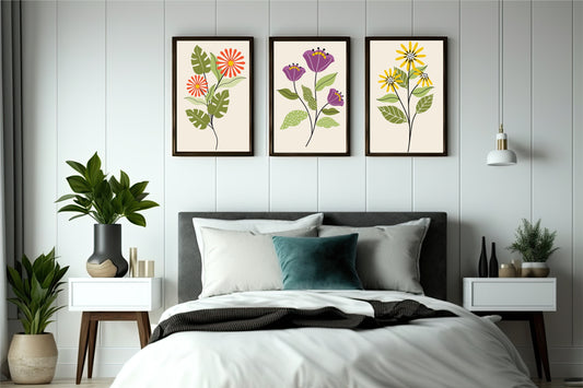 Blooming Trio Wall Frame Set – Vibrant Floral Art for Cheerful Spaces 🌸💛