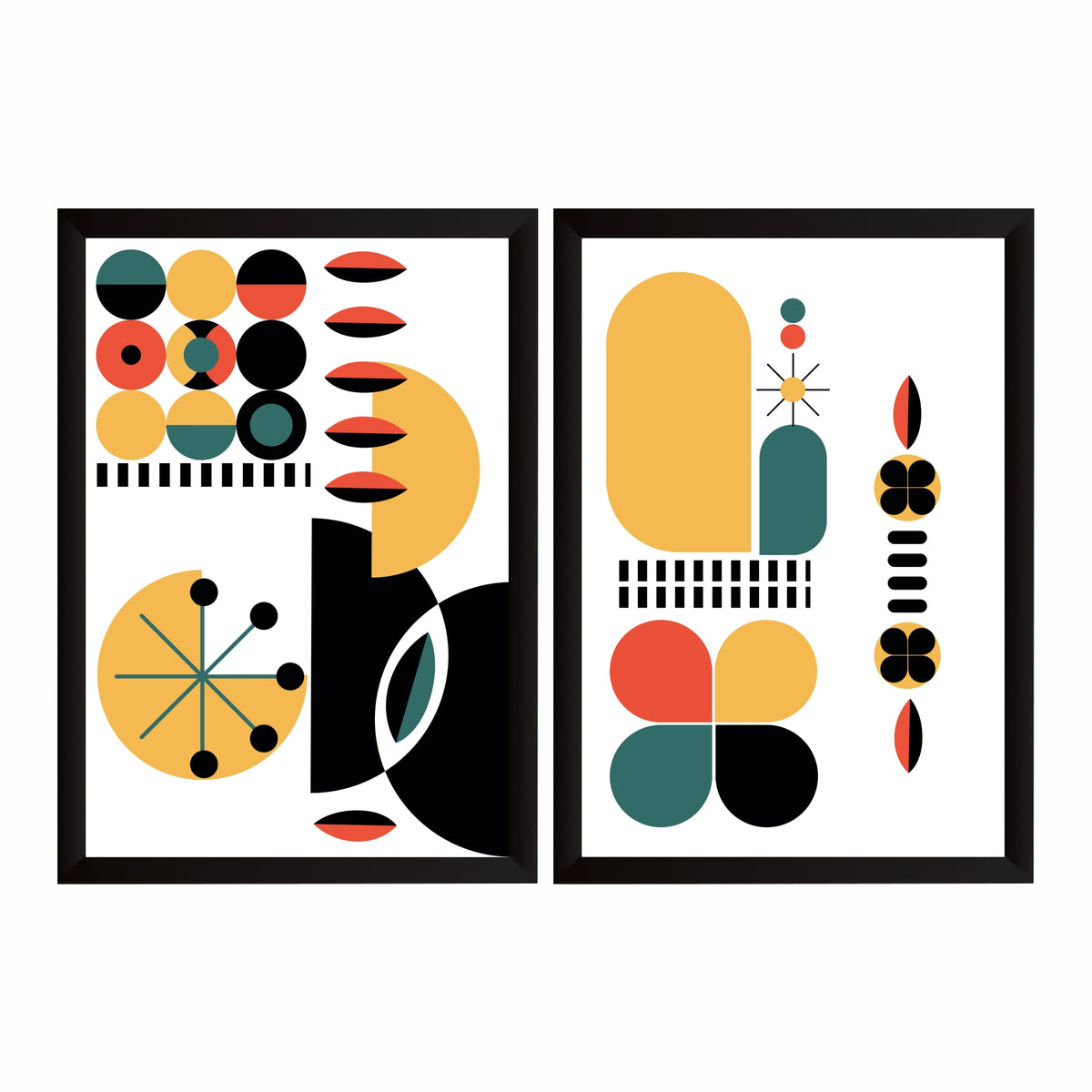 Mid Century Modern Geometric Wall Art Set of 2 | Abstract Color Block Prints
