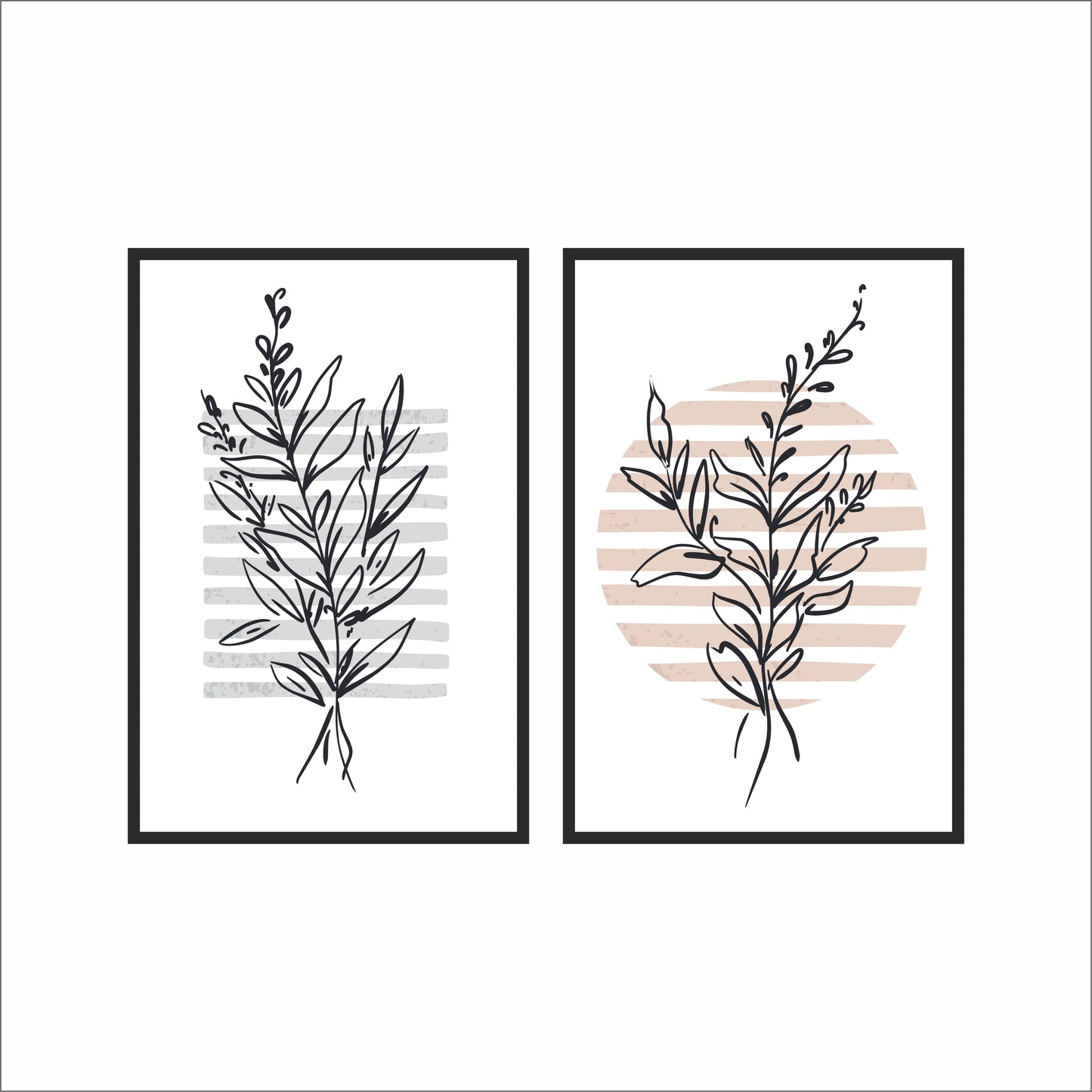 Minimal Botanical Duo Wall Frame Set – Modern Line Art for Elegant Interiors 🌿