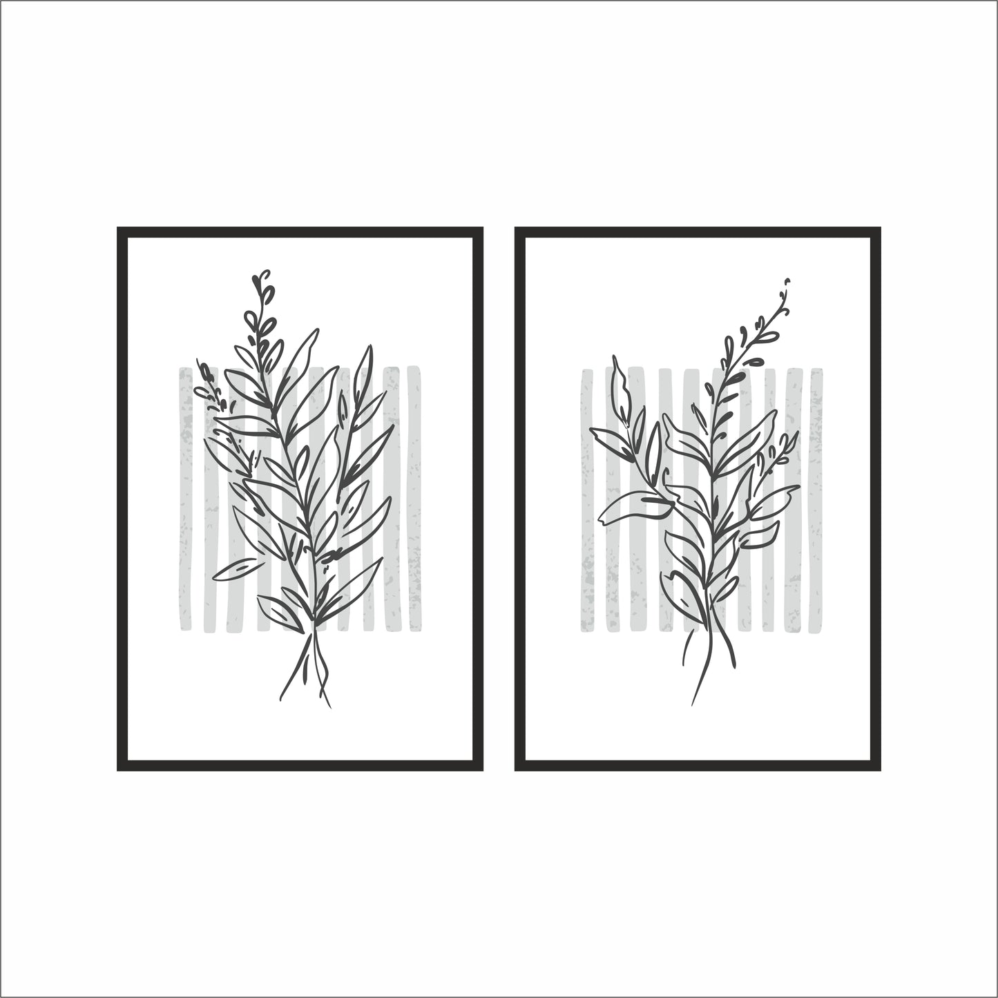 Monochrome Botanical Duo Wall Frame Set – Minimal Line Art for Modern Interiors 🖤🌿