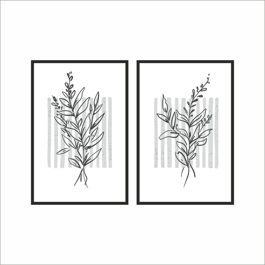 Monochrome Botanical Duo Wall Frame Set – Minimal Line Art for Modern Interiors 🖤🌿