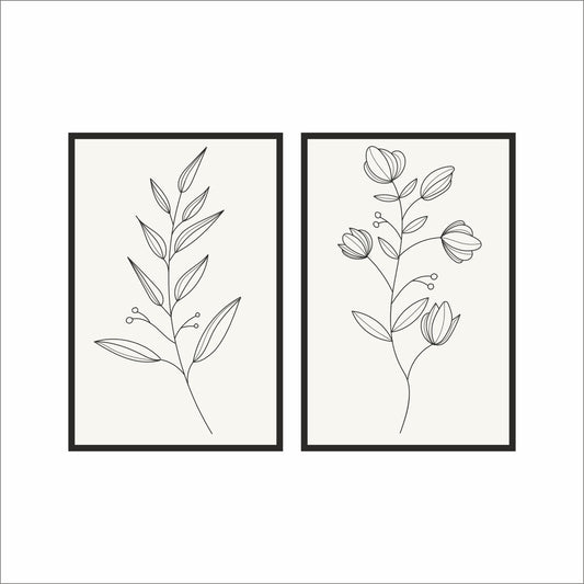 Minimal Botanical Line Art Duo Wall Frame Set – Elegant Simplicity for Modern Spaces 🖤🌿