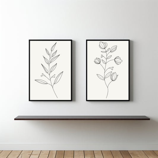 Minimal Botanical Line Art Duo Wall Frame Set β Elegant Simplicity for Modern Spaces π€πΏ