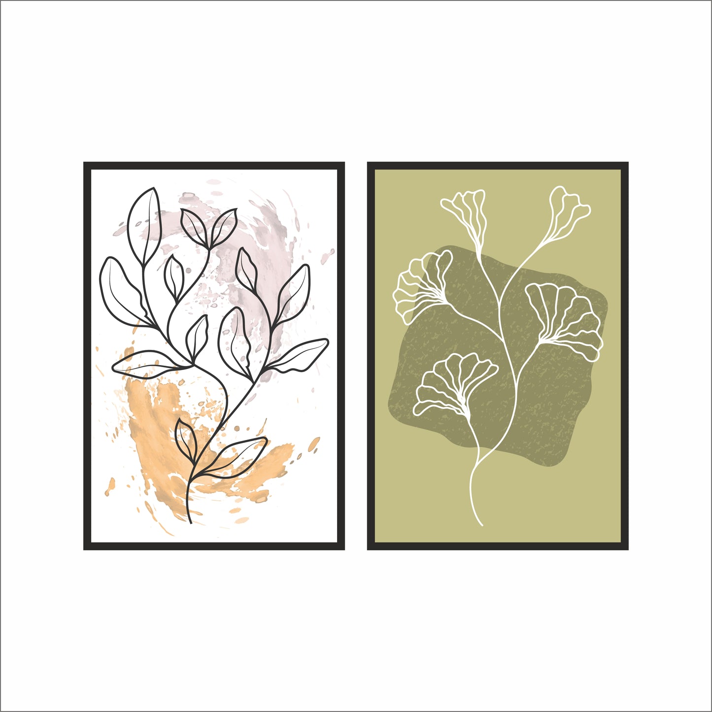 Abstract Botanical Duo Wall Frame Set – Modern Art for Elegant Interiors 🌿🎨