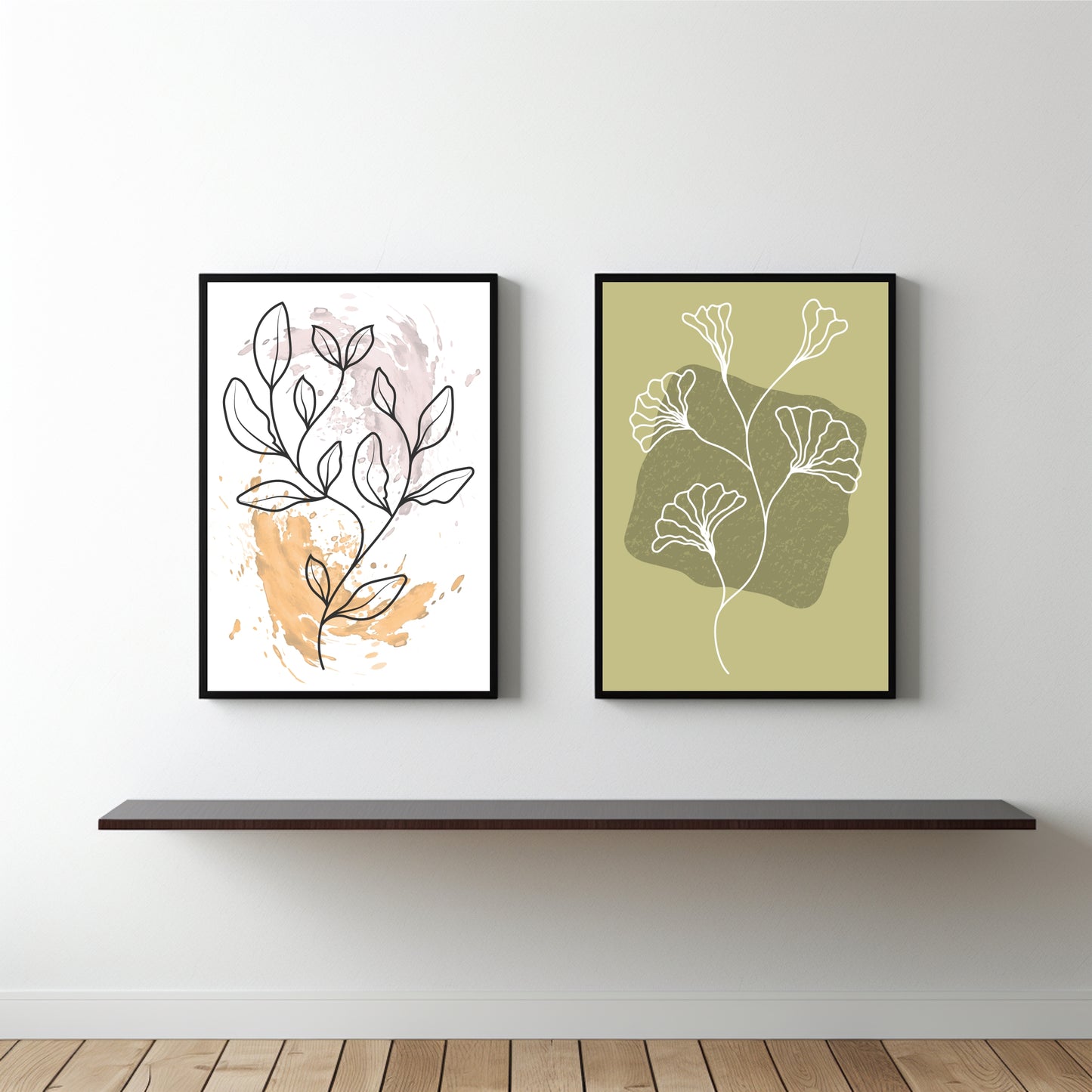 Abstract Botanical Duo Wall Frame Set – Modern Art for Elegant Interiors 🌿🎨