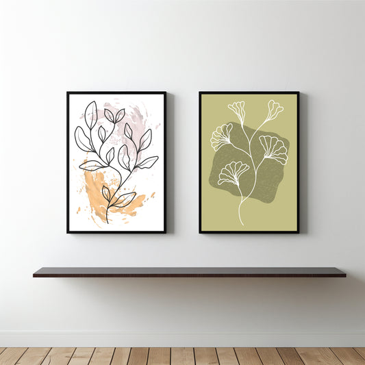 Abstract Botanical Duo Wall Frame Set – Modern Art for Elegant Interiors 🌿🎨