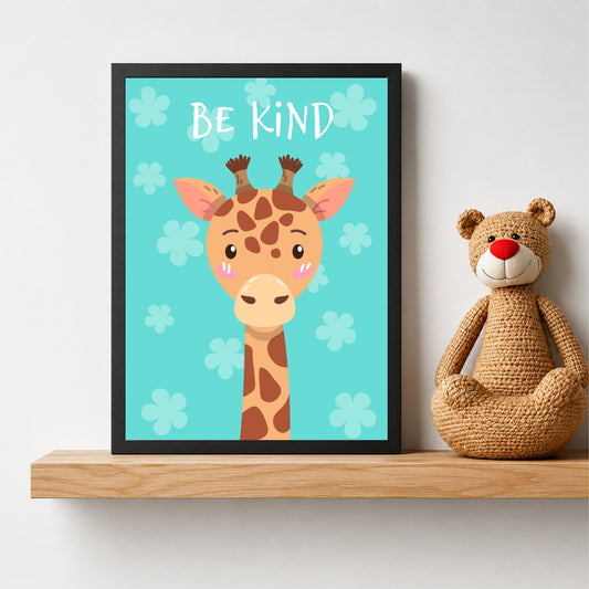Be Kind Giraffe Nursery Wall Art | Cute Animal Kids Room Poster