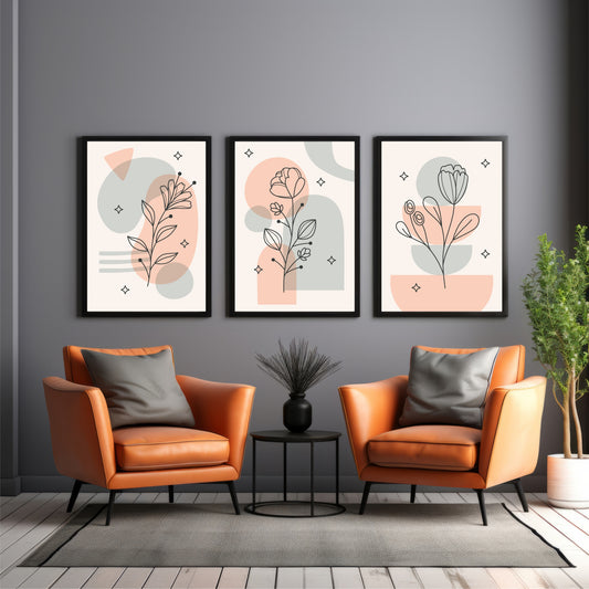 Abstract Botanical Floral Wall Art Set of 3