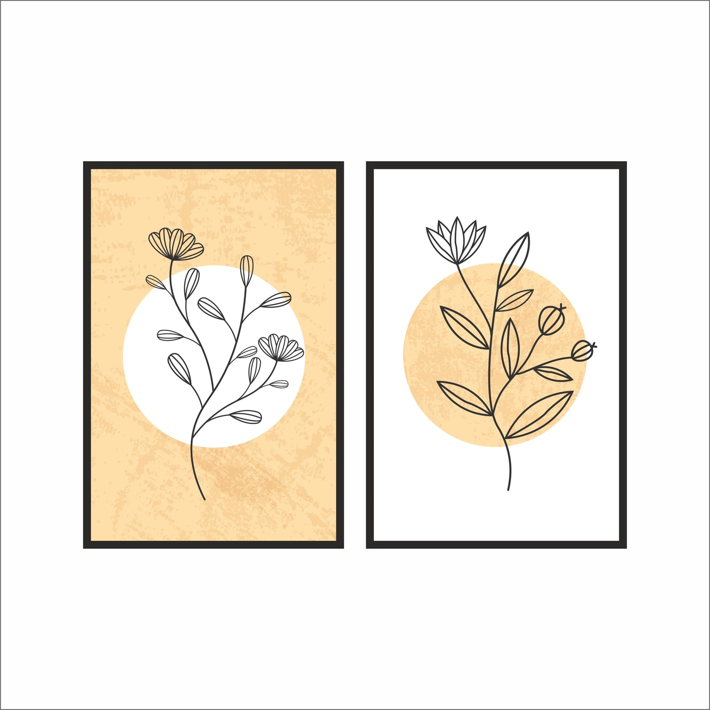 Minimal Botanical Line Art Wall Frame Set – Modern Abstract Decor for Peaceful Interiors 🌼🖤