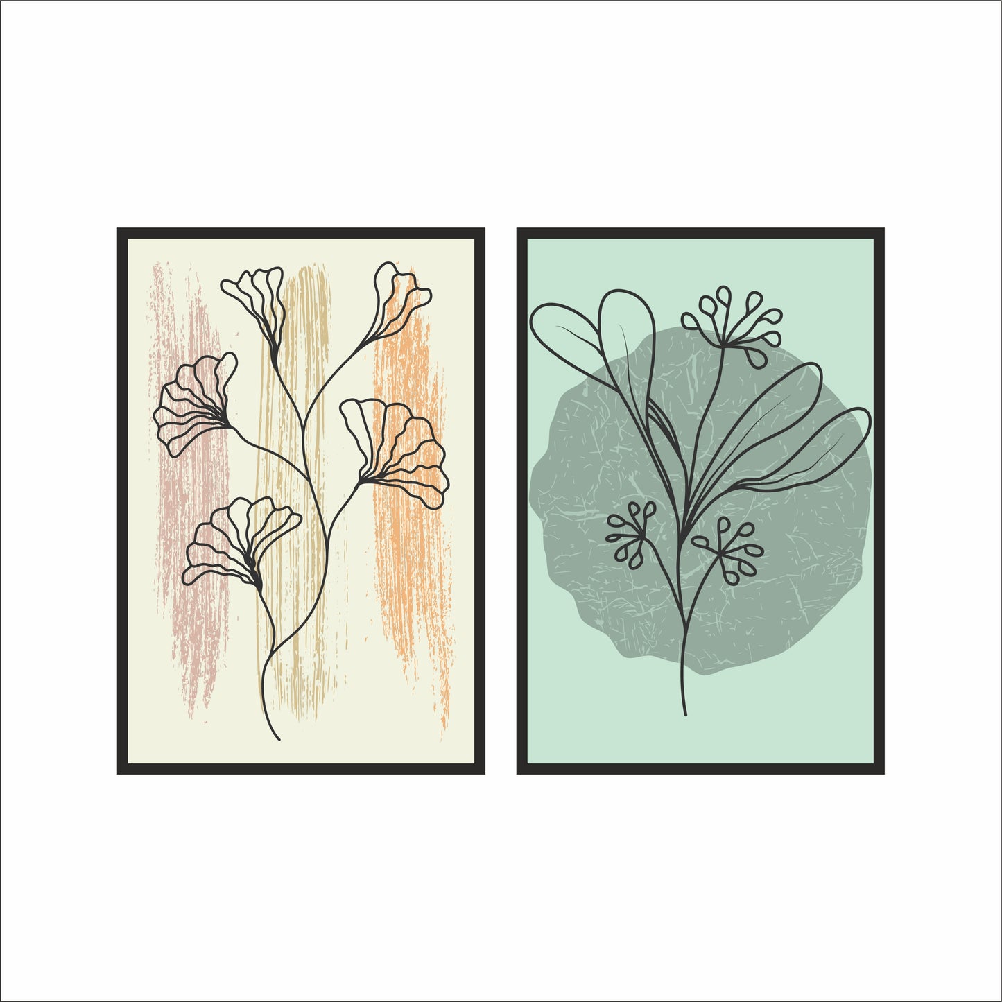 Abstract Botanical Duo Wall Frame Set – Modern Nature-Inspired Line Art for Elegant Interiors 🌿✨
