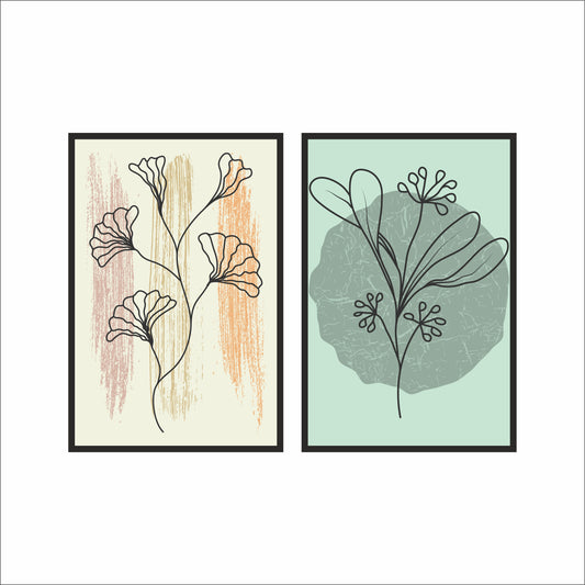 Abstract Botanical Duo Wall Frame Set – Modern Nature-Inspired Line Art for Elegant Interiors 🌿✨