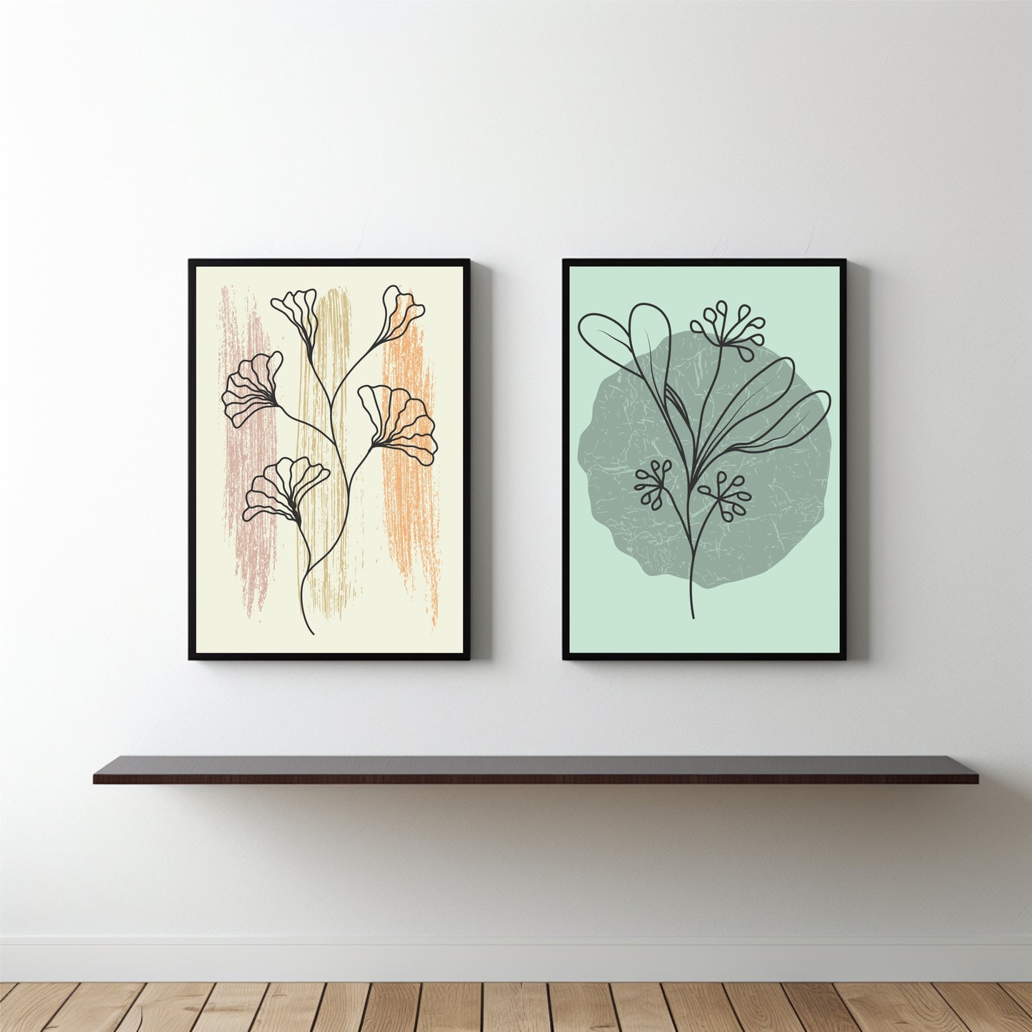 Abstract Botanical Duo Wall Frame Set – Modern Nature-Inspired Line Art for Elegant Interiors 🌿✨