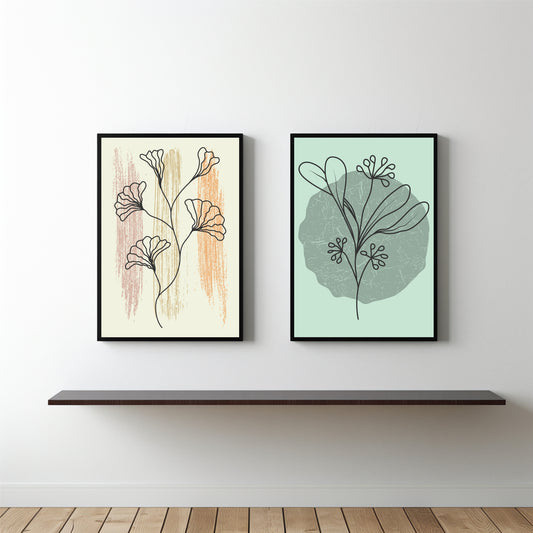 Abstract Botanical Duo Wall Frame Set – Modern Nature-Inspired Line Art for Elegant Interiors 🌿✨
