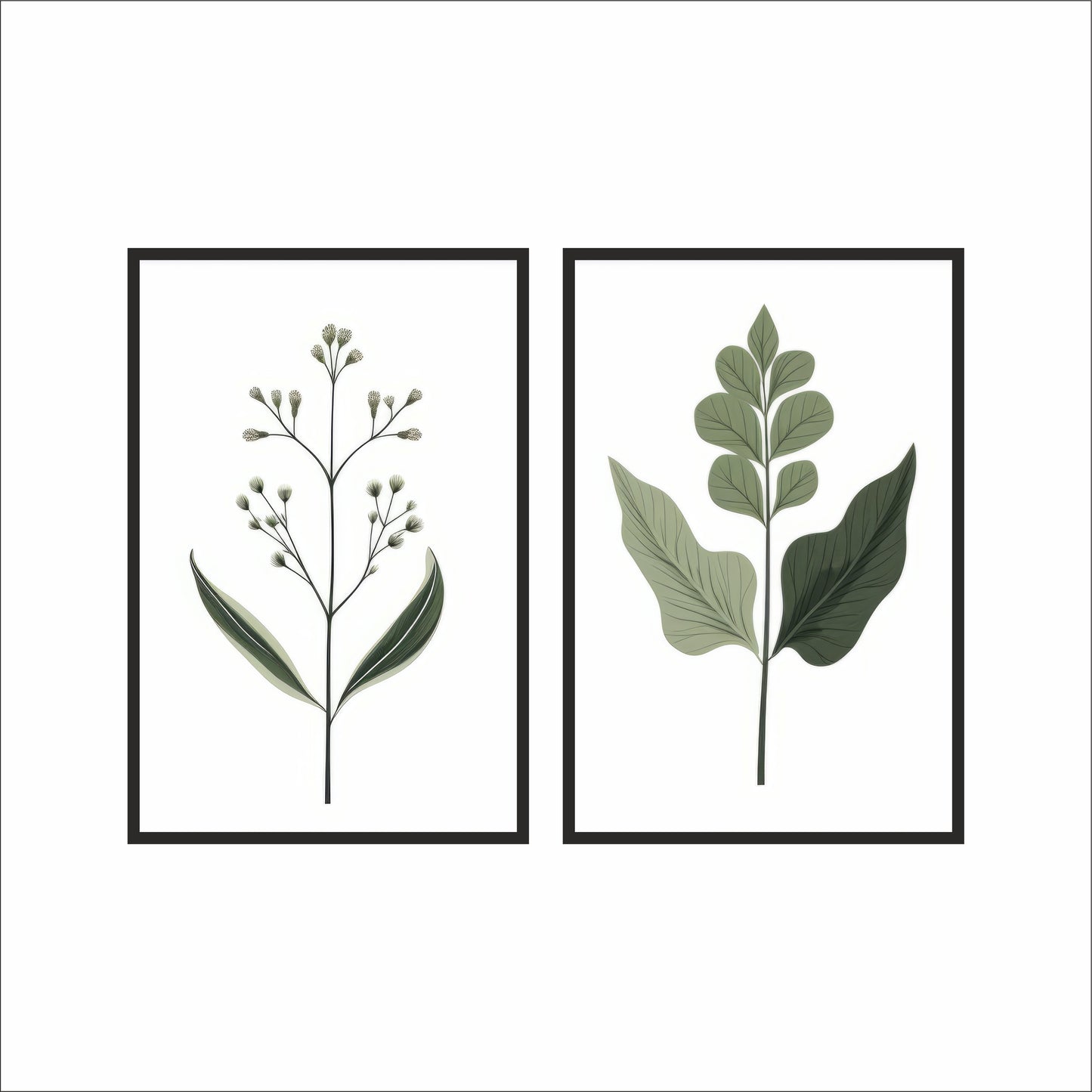 Green Botanical Leaf Wall Frame Set – Minimal Nature Art Prints for Modern Home Décor 🌿✨
