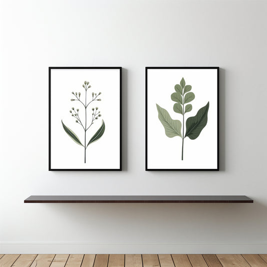 Green Botanical Leaf Wall Frame Set – Minimal Nature Art Prints for Modern Home Décor 🌿✨