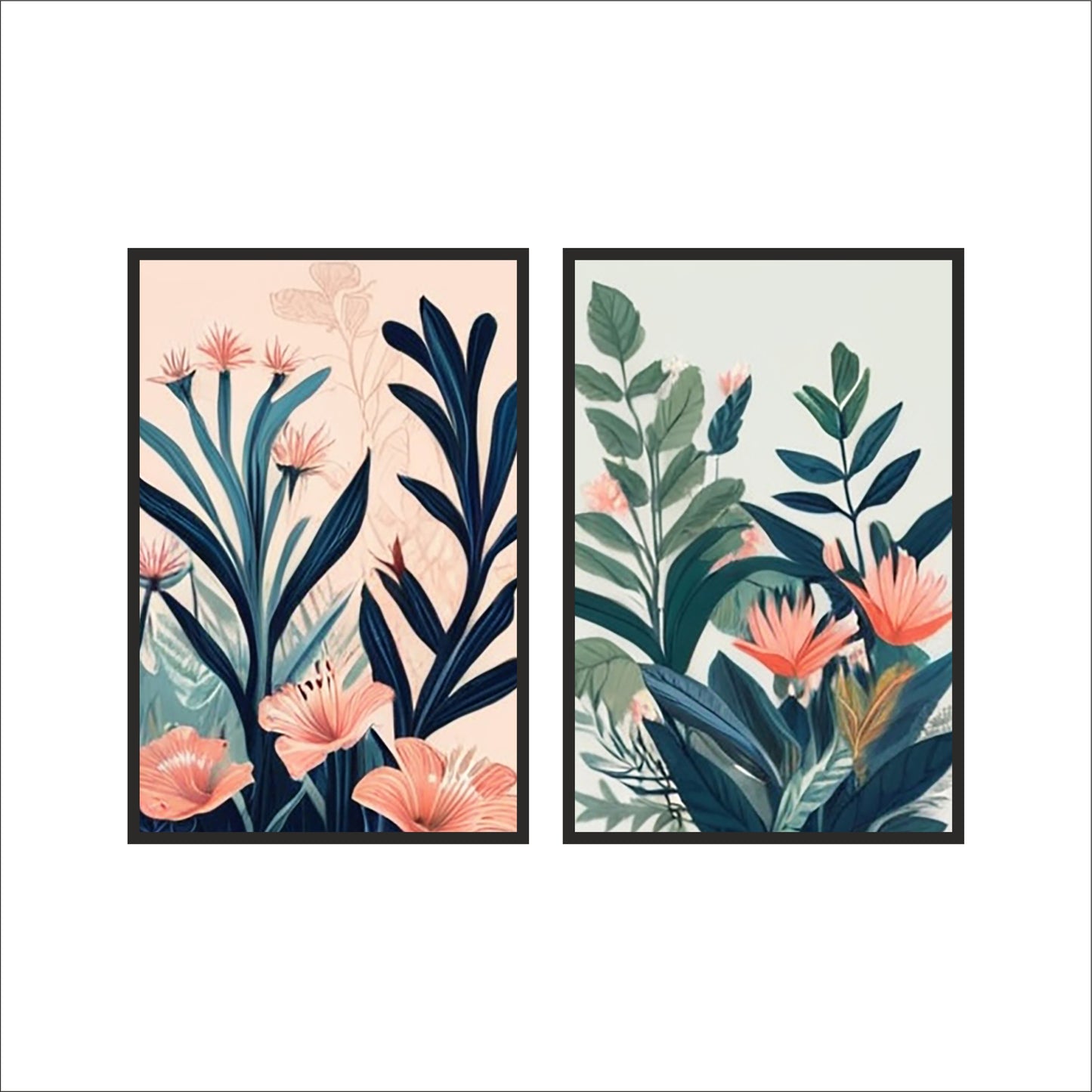 Tropical Bloom Wall Frame Set – Elegant Floral Art Prints for Modern Home Décor 🌸🌿