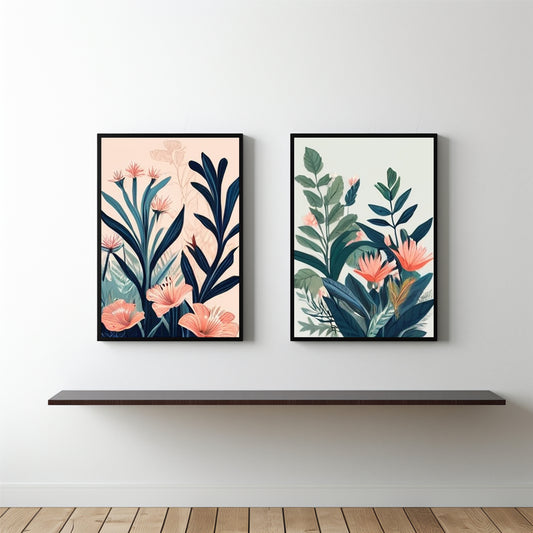 Tropical Bloom Wall Frame Set – Elegant Floral Art Prints for Modern Home Décor 🌸🌿