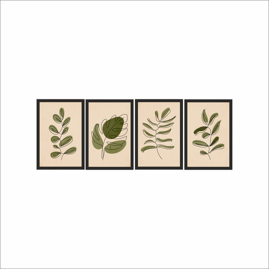 Minimalist Botanical Leaf Wall Frame Set of 4 – Modern Line Art Prints for Living Room & Office Decor 🌿🖼️