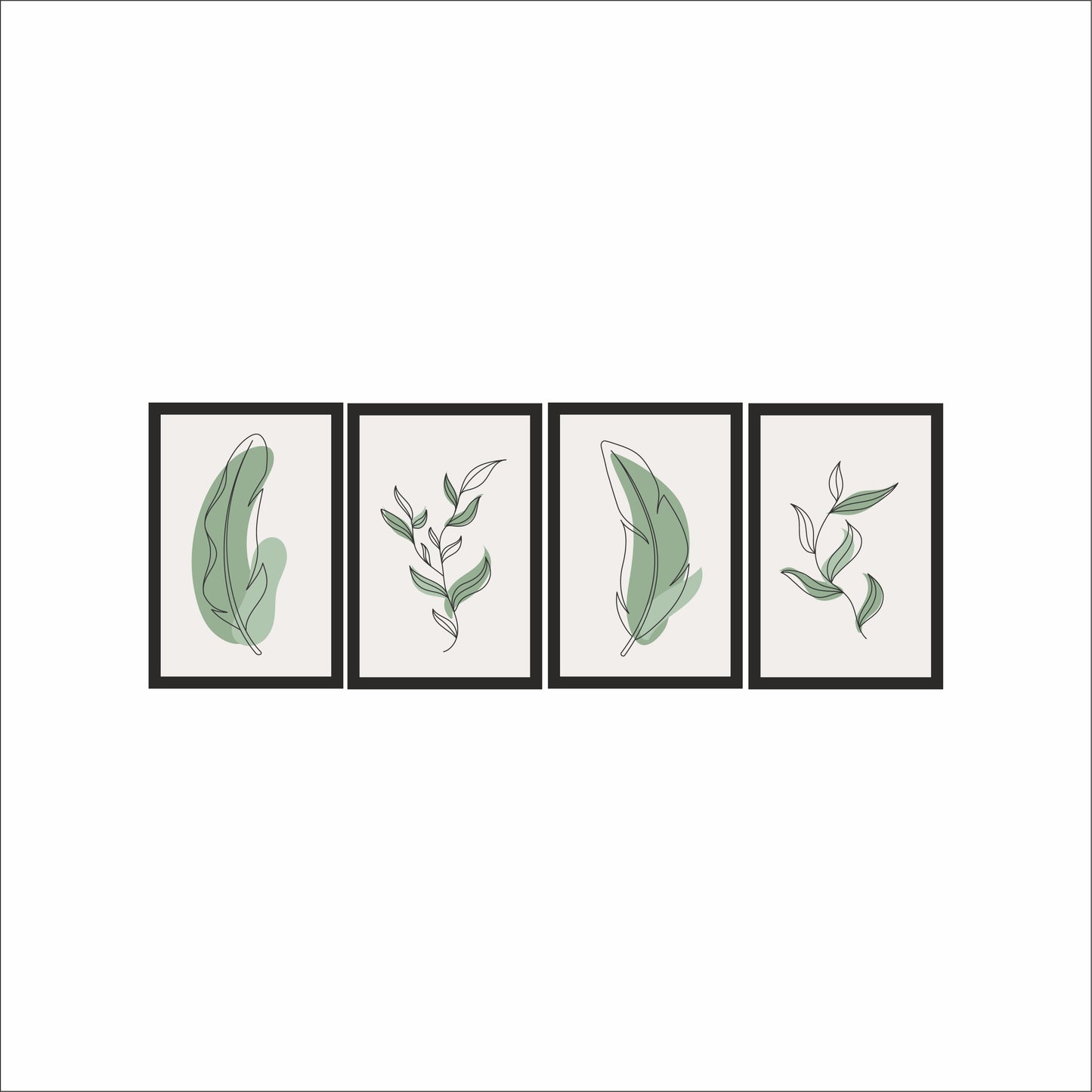 Botanical Feather & Leaf Wall Frame Set of 4 – Minimalist Nature-Inspired Art for Living Room & Bedroom Decor 🍃🖼️
