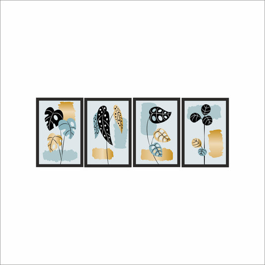 Golden Monstera Abstract Wall Frame Set of 4 – Modern Botanical Art for Living Room, Bedroom & Office 🌿✨