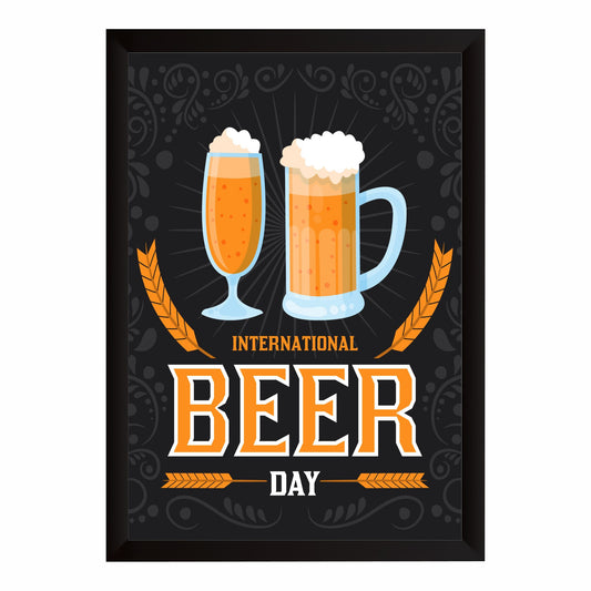 International Beer Day Wall Art | Framed Beer Glass Artwork | Beer Lover Décor | Pub, Bar & Man Cave Wall Décor