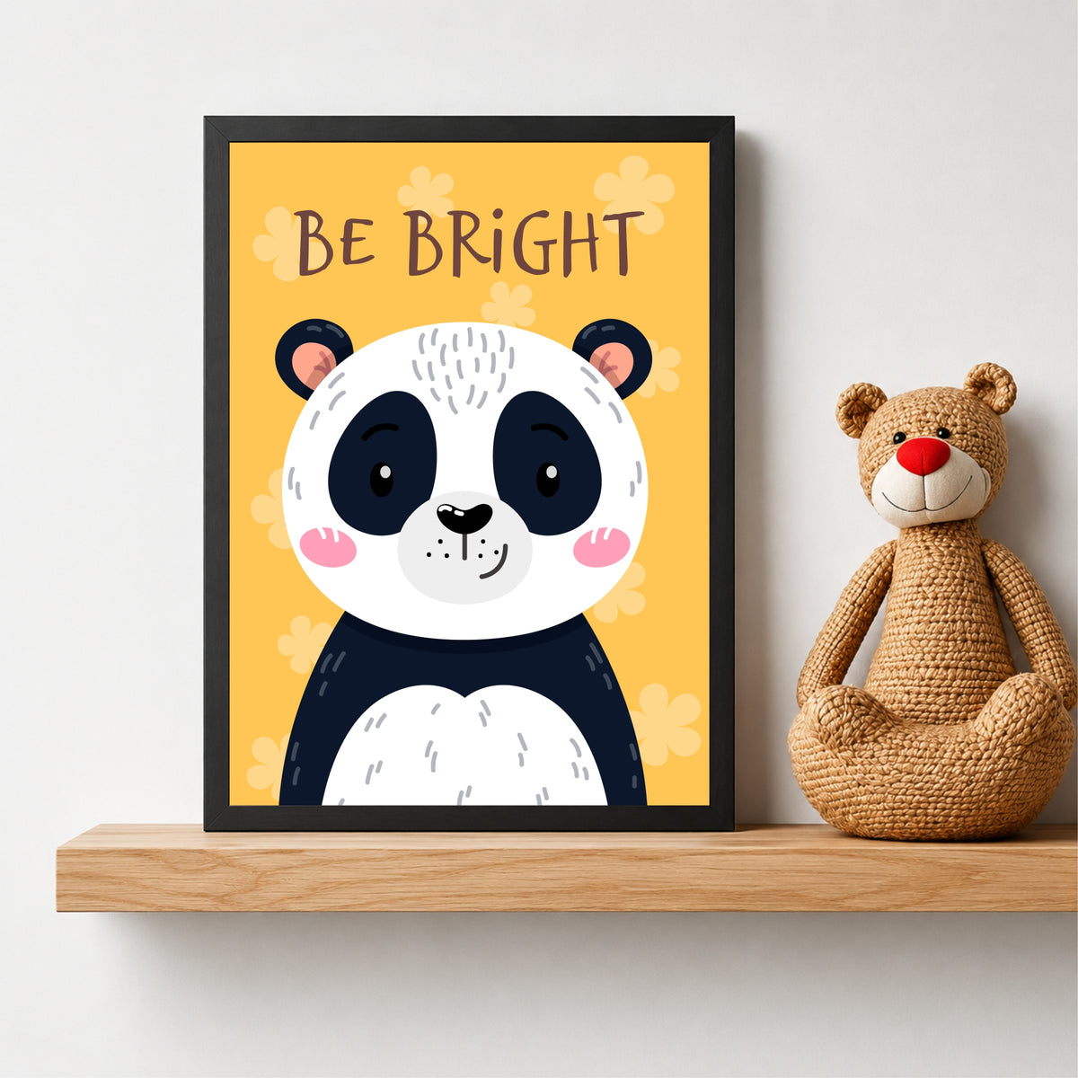 Be Bright Panda Nursery Wall Art | Cute Animal Kids Room Poster