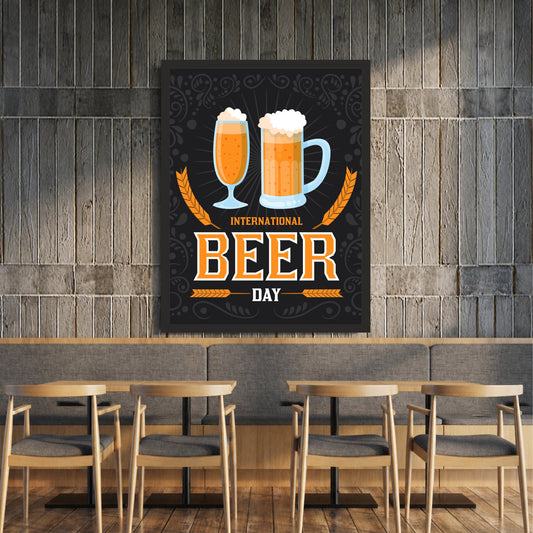 International Beer Day Wall Art | Framed Beer Glass Artwork | Beer Lover Décor | Pub, Bar & Man Cave Wall Décor