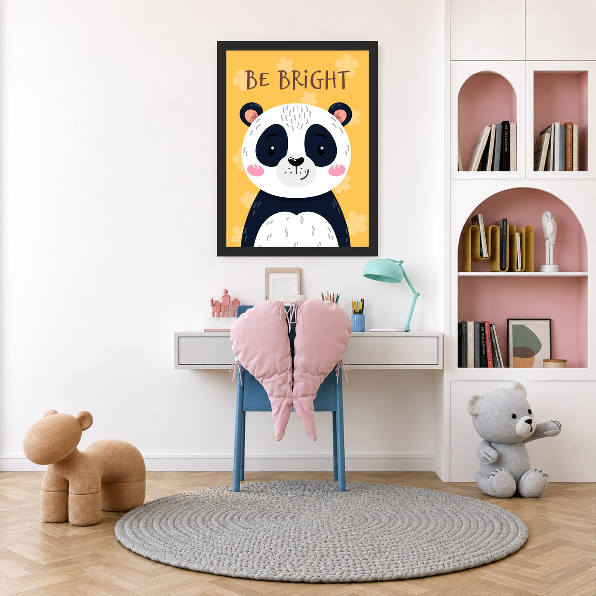Be Bright Panda Nursery Wall Art | Cute Animal Kids Room Poster