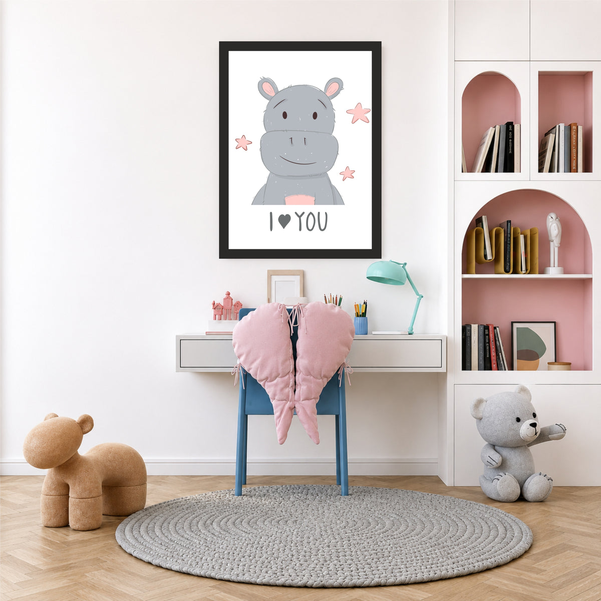 I Love You Hippo Wall Art | Cute Safari Nursery Animal Print