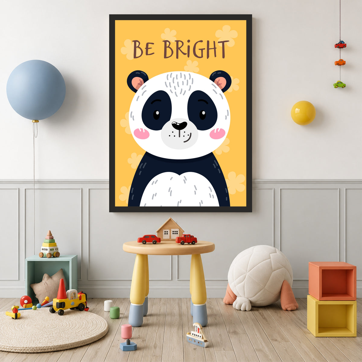 Be Bright Panda Nursery Wall Art | Cute Animal Kids Room Poster