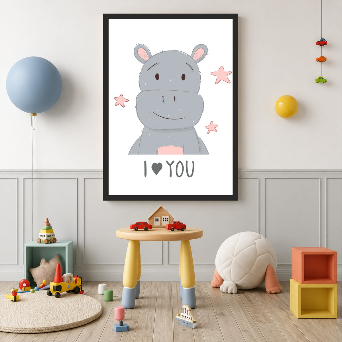 I Love You Hippo Wall Art | Cute Safari Nursery Animal Print