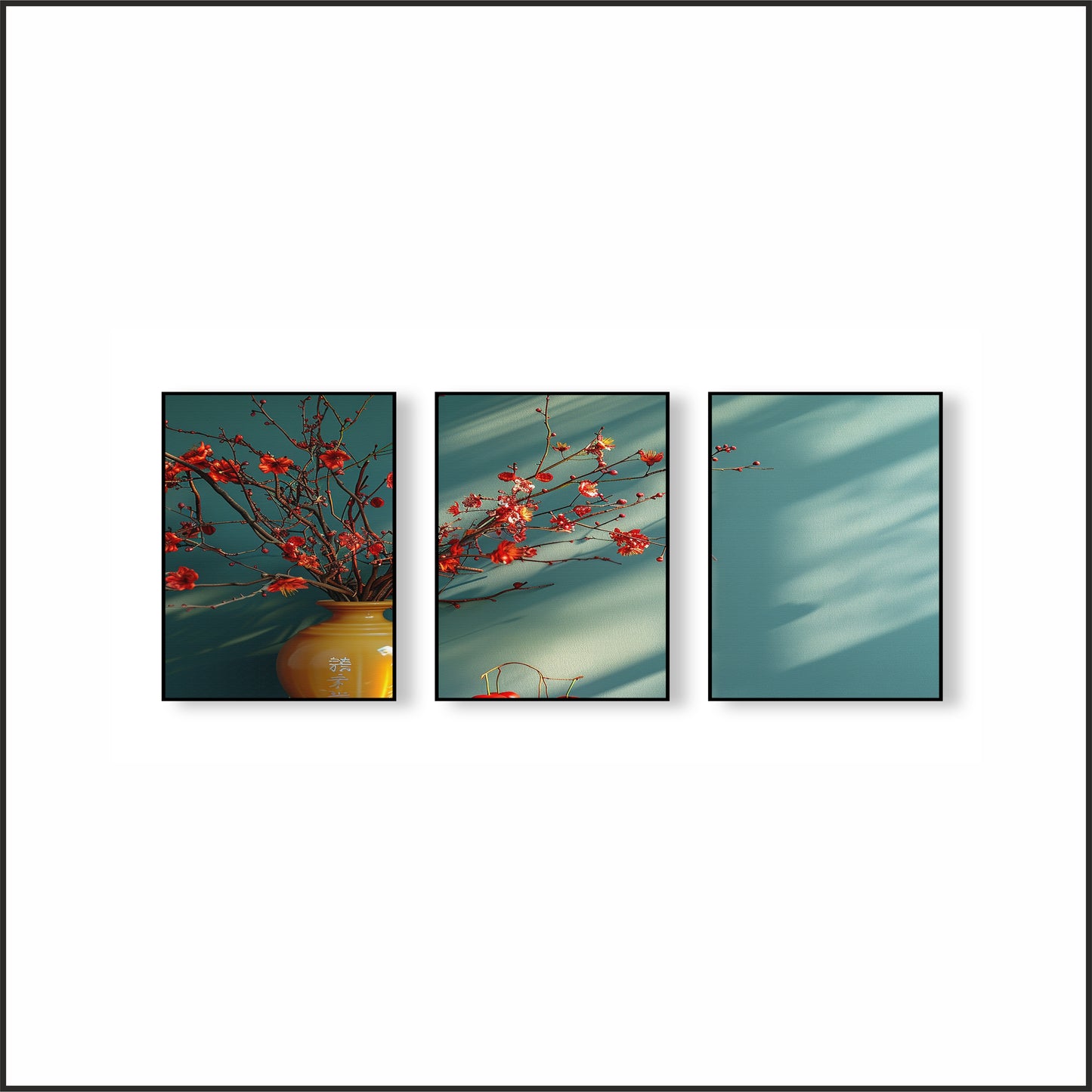 Set of 3 Floral Vase Wall Frames – Elegant Bloom Art for Bedroom & Living Room Decor