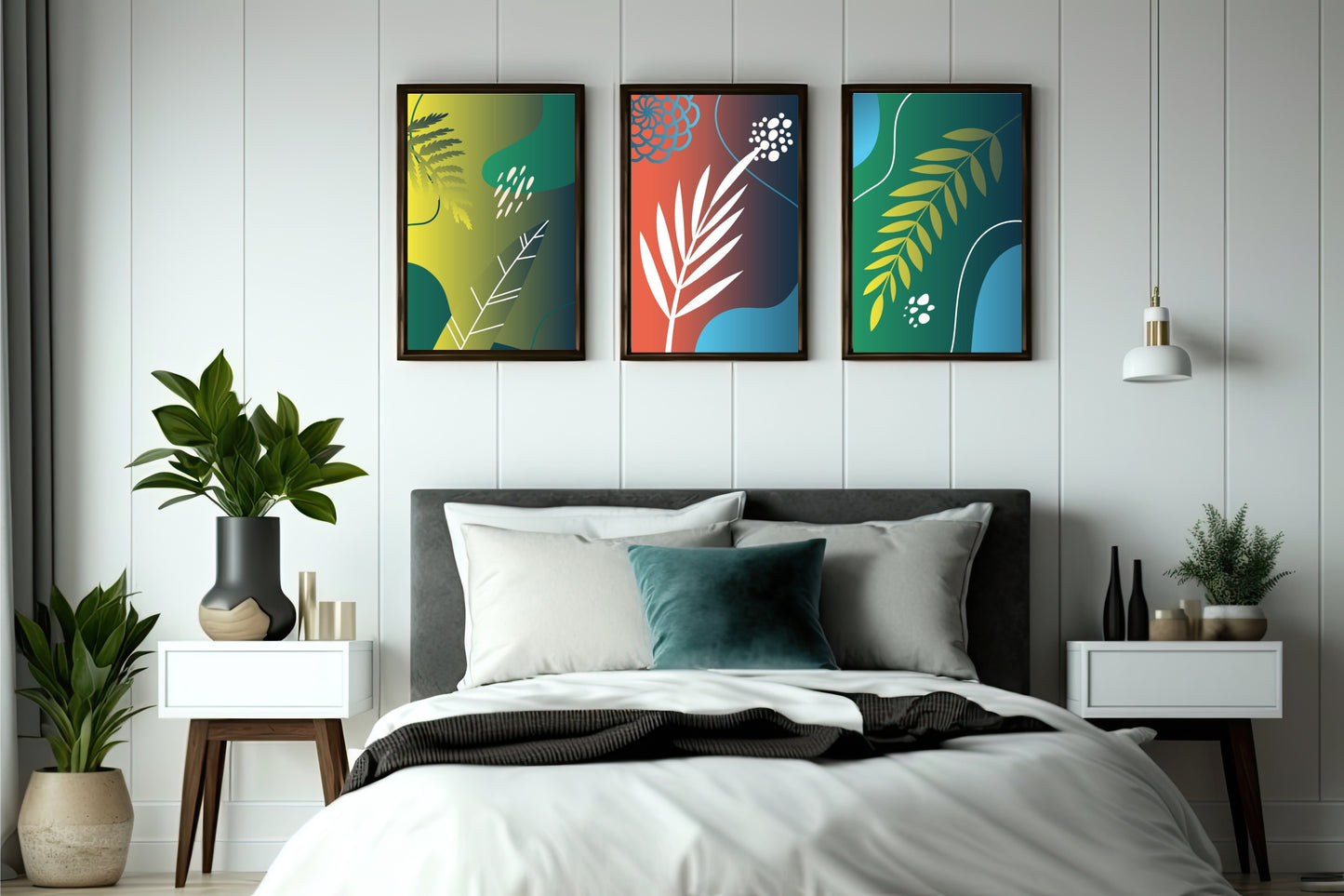 Vibrant Botanical Harmony Wall Frame Set of 3 – Modern Colorful Leaf Art for Living Room, Bedroom & Office 🌿🎨