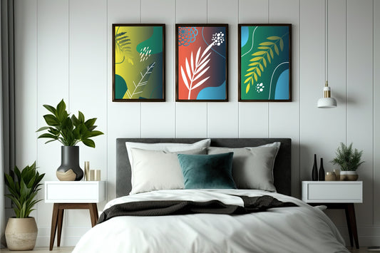 Vibrant Botanical Harmony Wall Frame Set of 3 – Modern Colorful Leaf Art for Living Room, Bedroom & Office 🌿🎨