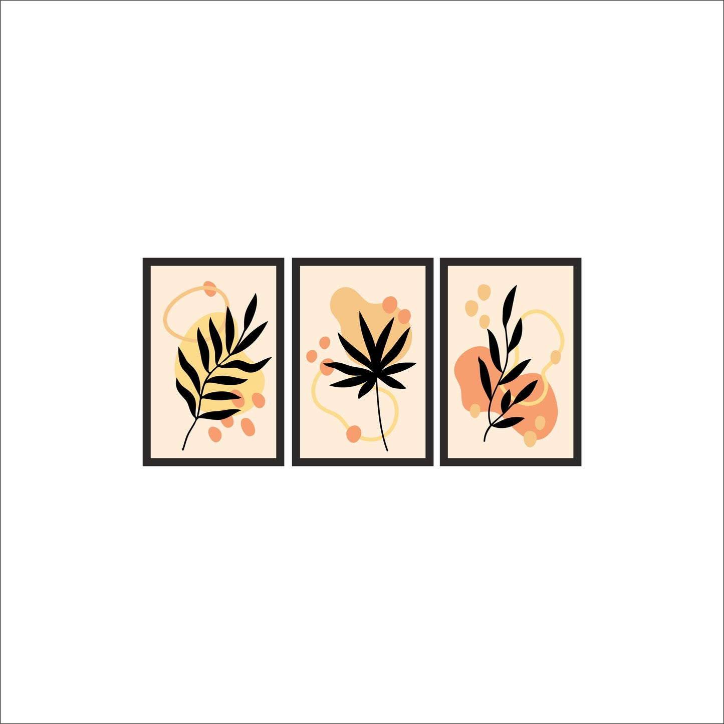 Abstract Botanical Bliss Wall Frame Set of 3 – Minimal Nature-Inspired Art for Living Room & Bedroom 🌼🖤