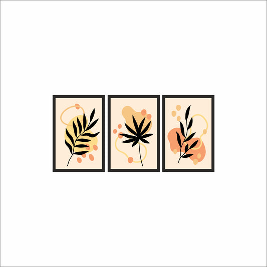 Abstract Botanical Bliss Wall Frame Set of 3 – Minimal Nature-Inspired Art for Living Room & Bedroom 🌼🖤