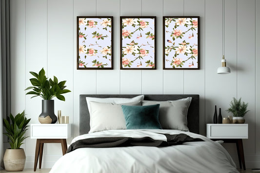Blossom Grace Wall Frame Set of 3 – Elegant Floral Art for Living Room & Bedroom Decor 🌷🕊️